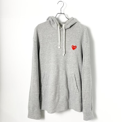 PLAY COMME des GARCONS Red Heart Patch Hooded Sweatshirt "Gray"