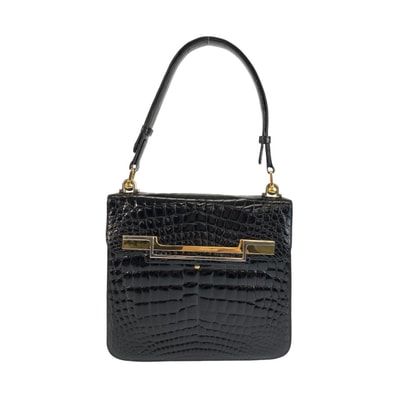 DELVAUX デルヴォー ヴィンテージ ブラック 黒 クロコダイル ハンドバッグ ショルダーバッグ 2WAY 603005 【中古】