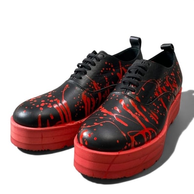 超美品 COMME des GARCONS HOMME PLUS コムデギャルソンオムプリュス 17SS KING IS NAKED 裸の王様 ペイント加工 ブラック レッド レザー スニーカー A3-00050 【中古】