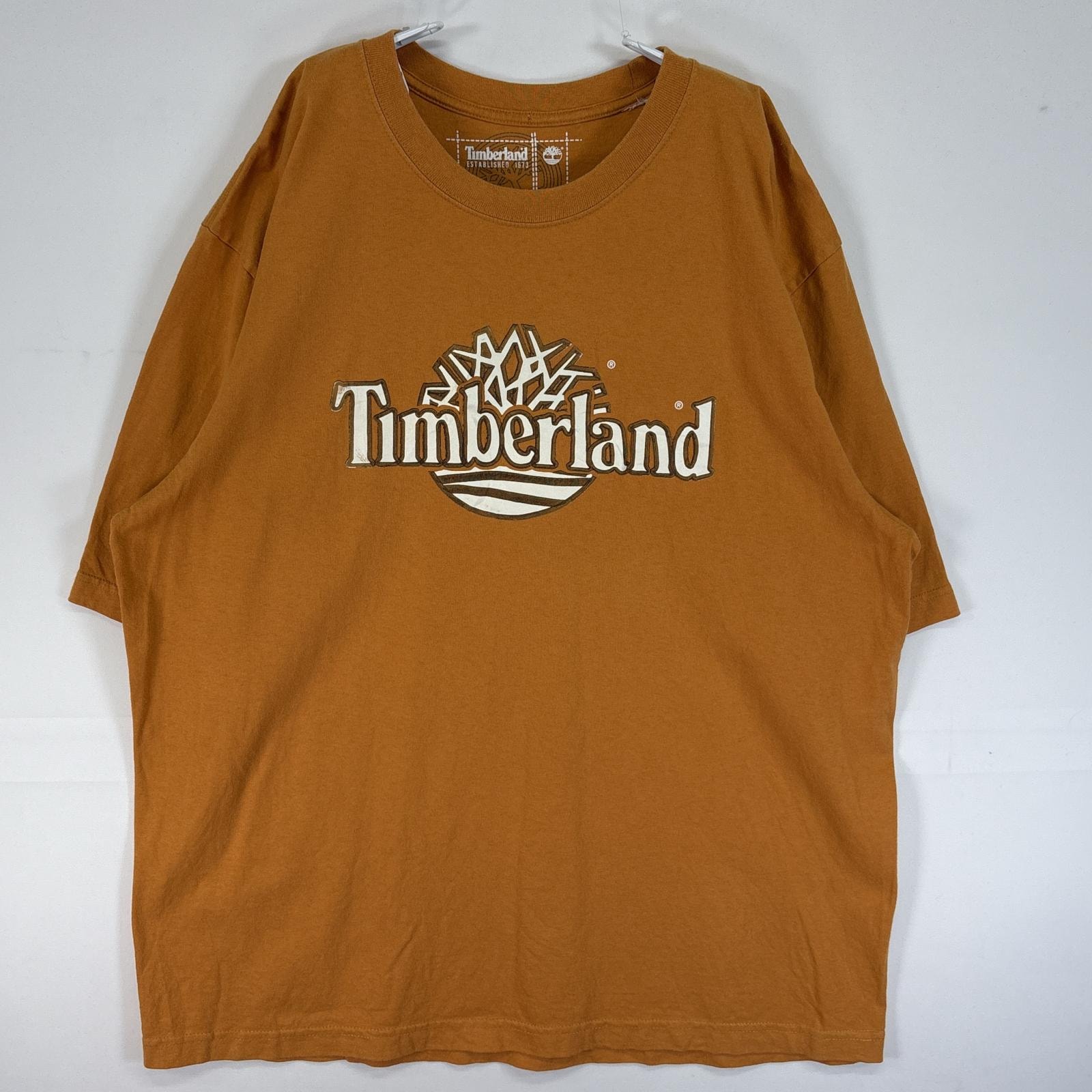 古着 ティンバーランド Timberland 半袖Tシャツ プリント ロゴ 大きいサイズ 肉厚 クルーネック L  イエロー メンズ