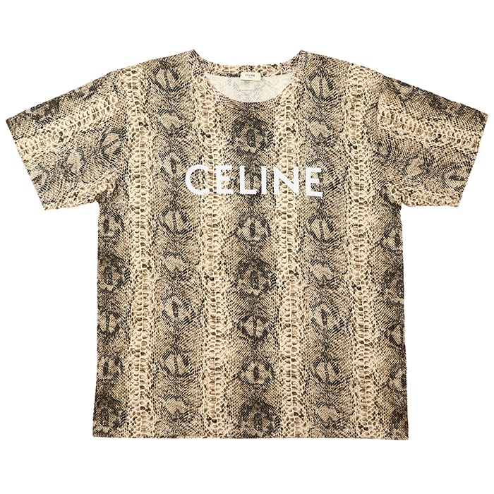 【極美品】CELINE セリーヌ Tシャツ サイズ XXL メンズ パイソン柄 ロゴ プリント プルオーバー クルーネック ショートスリーブ 半袖 コットン100% トップス ベージュ系 総柄 イタリア製