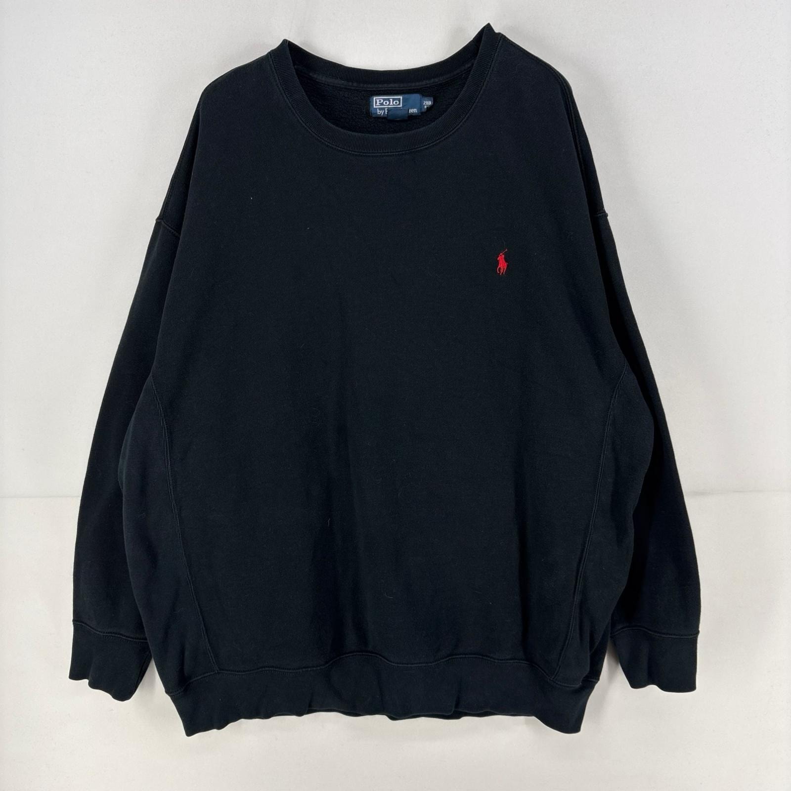 古着 ポロバイラルフローレン Polo by Ralph Lauren スウェット クルーネック トレーナー 大きいサイズ ロゴ 2XB ブラック メンズ
