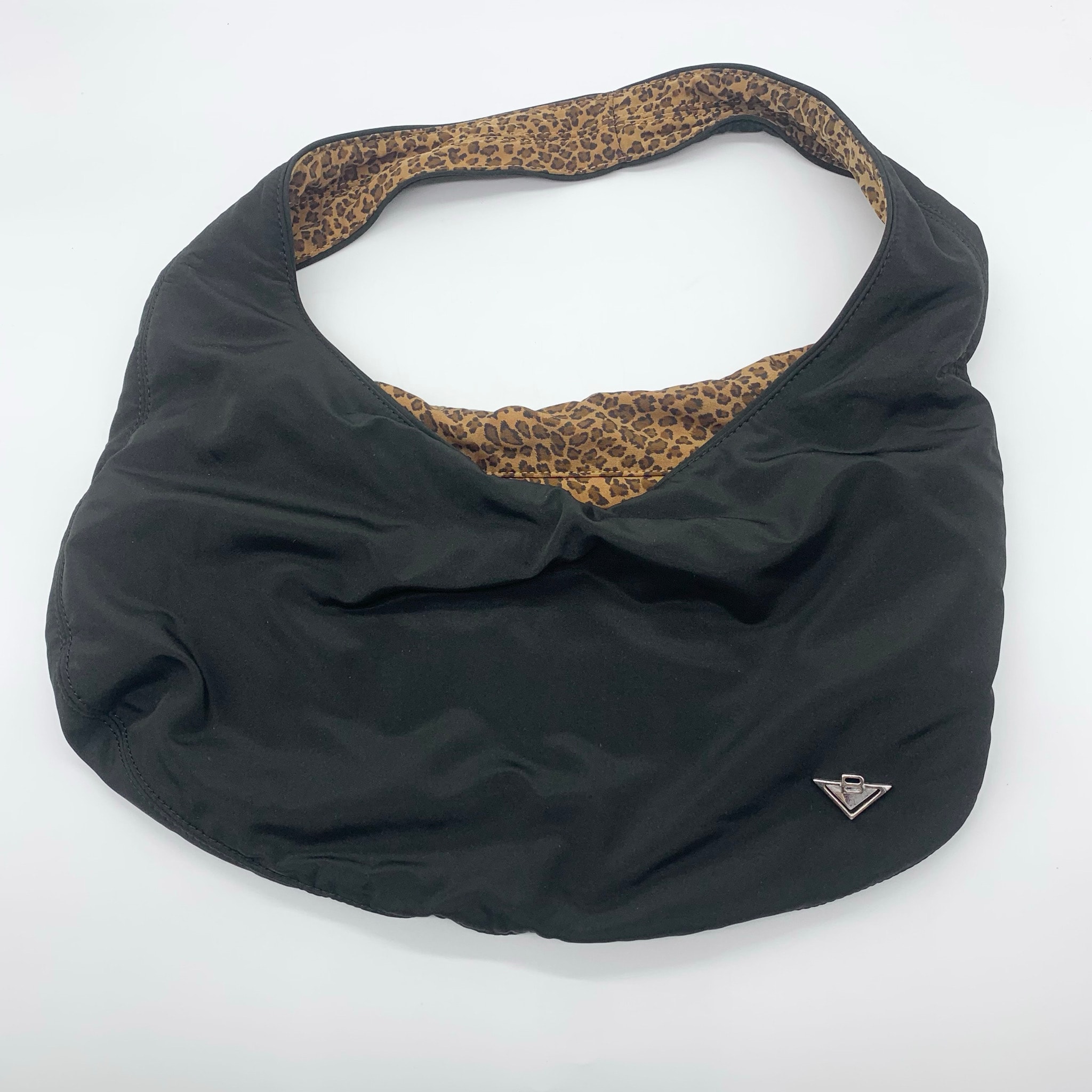 Bottega Veneta Reversible Leopard Print Nylon Hobo Bag "Black"