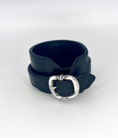 Chrome Hearts RR Tiny Buckle Leather Bracelet "Black/Silver"