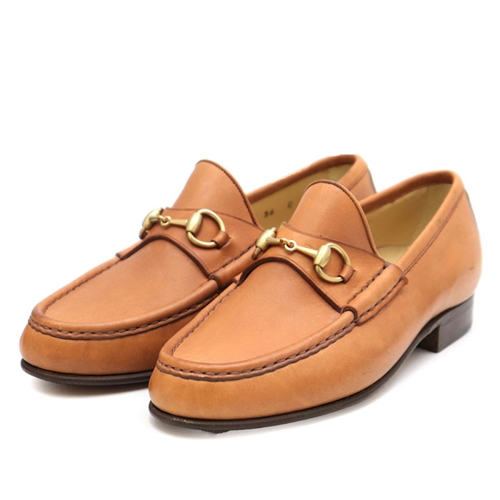 GUCCI グッチ ビットローファー レザー ロゴ ホースビット レザーソール シューズ 革靴 箱付属 レディース サイズ 36C ライトブラウン キャメル イタリア製 100-0255