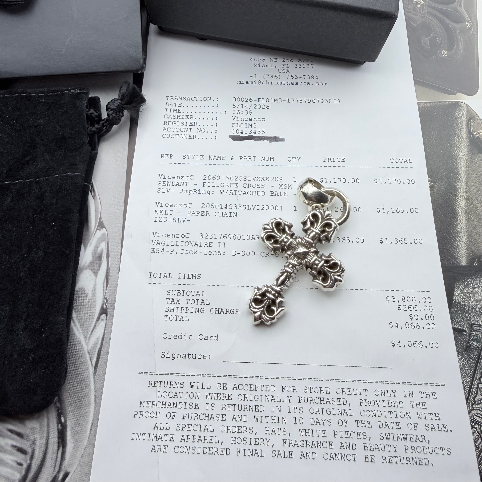 Chrome Hearts Filigree Cross Pendant XS with Plain Bail "Silver"