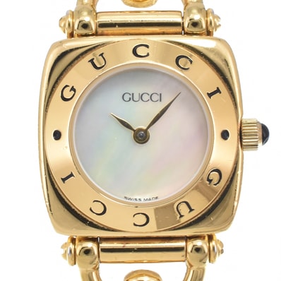 グッチ GUCCI 6400L ホースビット ホワイトシェル クォーツ レディース 良品 腕時計 O#151277
