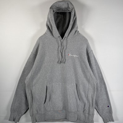 古着 チャンピオン Champion パーカー リバースウィーブ 復刻 大きいサイズ ワンポイントロゴ刺繍 フーディー XL(JPN 3XL) グレー メンズ