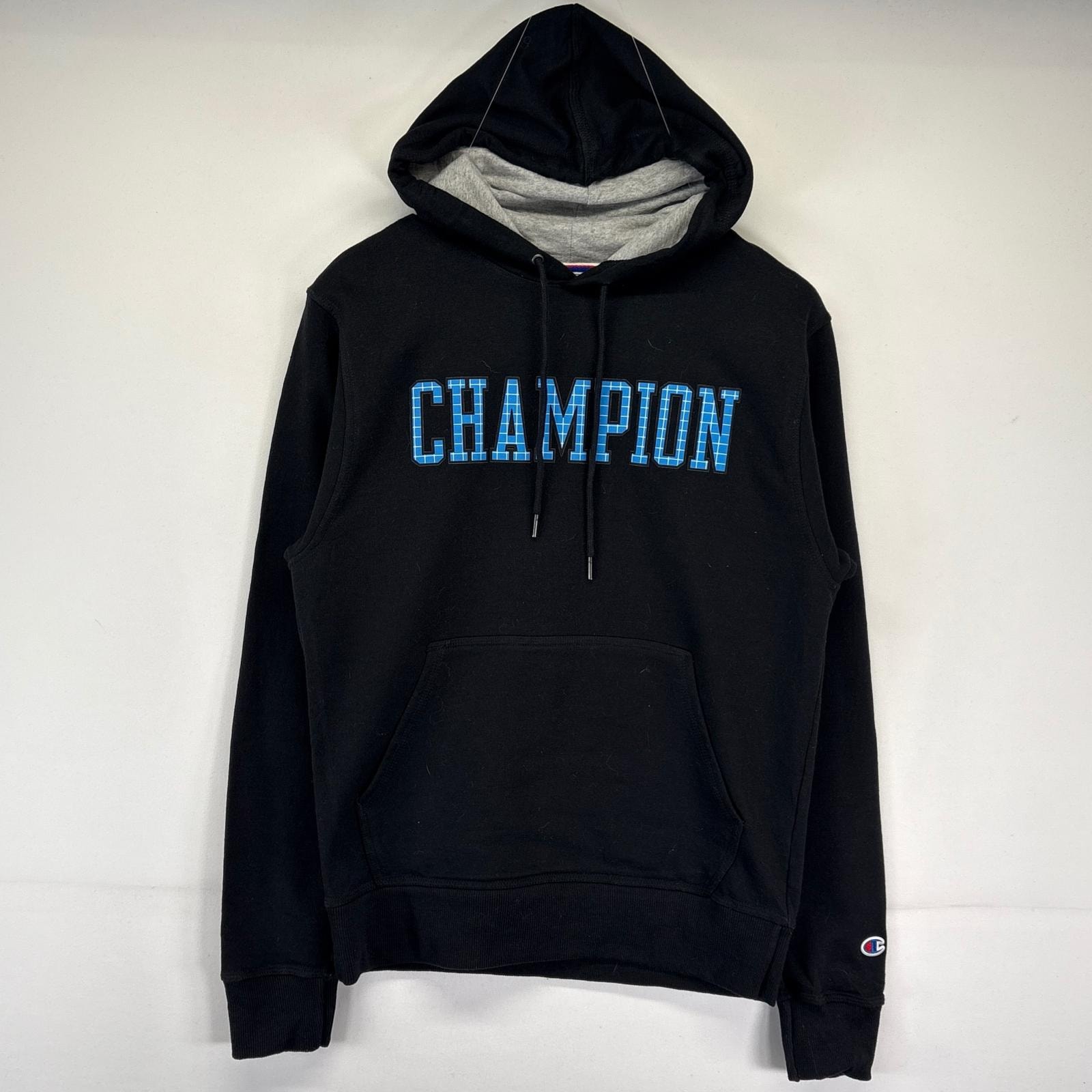 古着 チャンピオン Champion パーカー プルオーバー トレーナー フーディー ビッグロゴデザイン S  ブラック メンズ