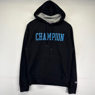 古着 チャンピオン Champion パーカー プルオーバー トレーナー フーディー ビッグロゴデザイン S ブラック メンズ