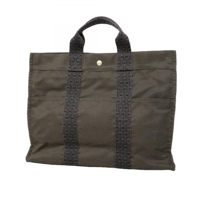 【6fd5098-k】エルメス トートバッグ エールラインMM キャンバス グレー シルバー金具【中古】メンズ レディース ユニセックス