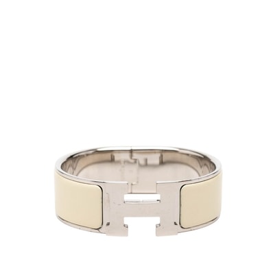 エルメス クリッククラックGM Hロゴ エナメルブレスレット アイボリー シルバー メタル レディース HERMES 【中古】