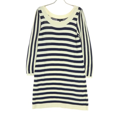 GAP ギャップ バイカラー ボーダー柄 長袖 ボートネック ニット 膝丈ワンピース L オフホワイト系