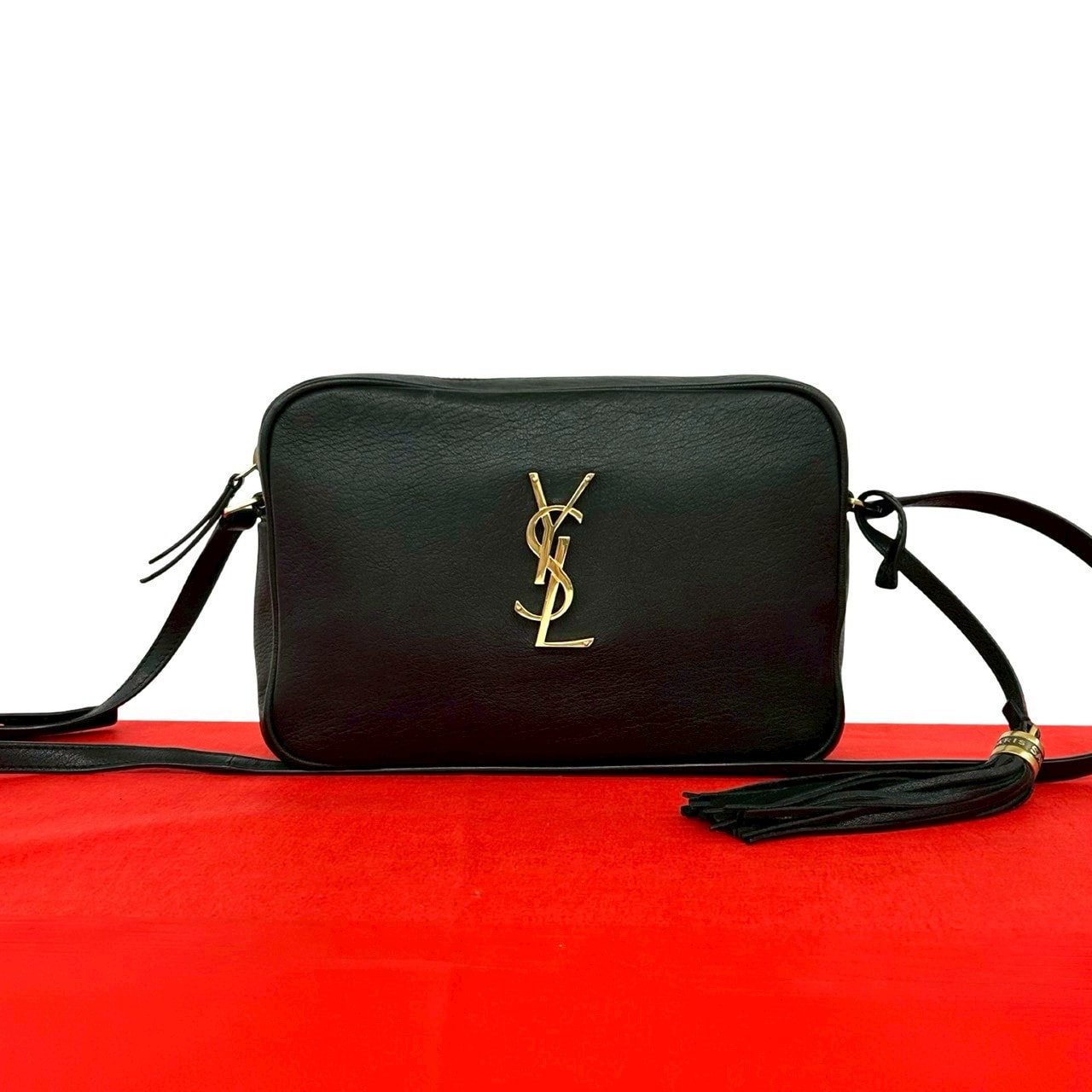 SAINT LAURENT PARIS サンローランパリ YSL ロゴ金具 レザー ショルダーバッグ ブラック
 gj9-3