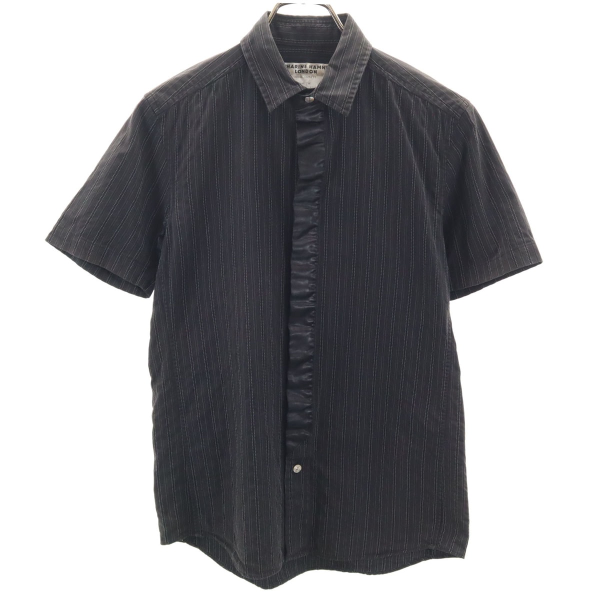 KATHARINE HAMNETT LONDON キャサリンハムネットロンドン 日本製 ストライプ柄 半袖 シャツ M ブラック