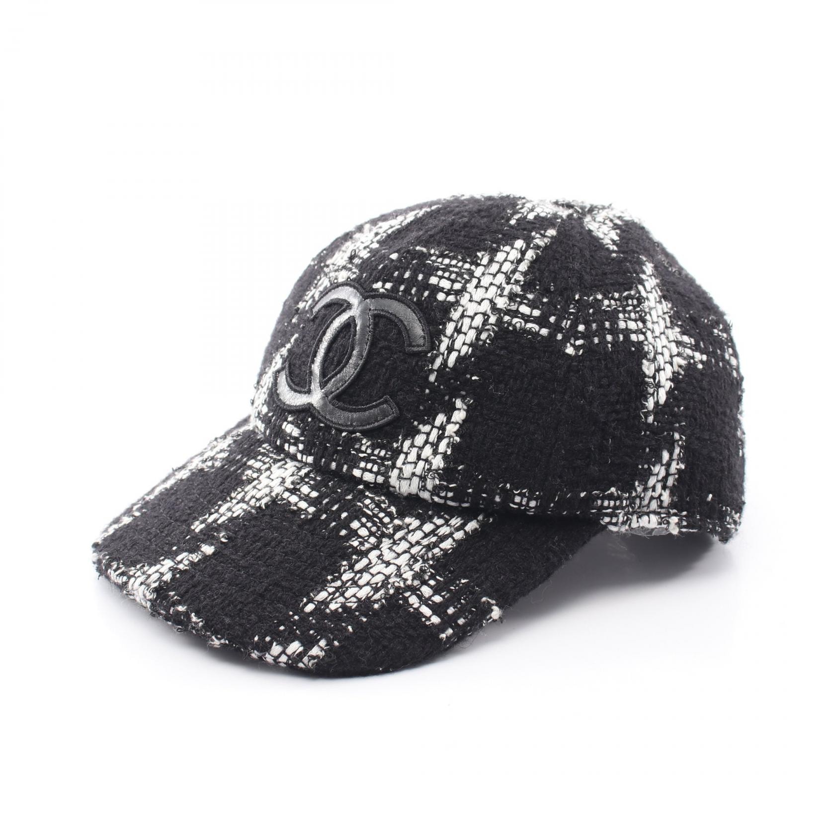 シャネル CHANEL ココマーク キャップ 帽子 ウール レザー コットン レディース ブラック系 【中古】