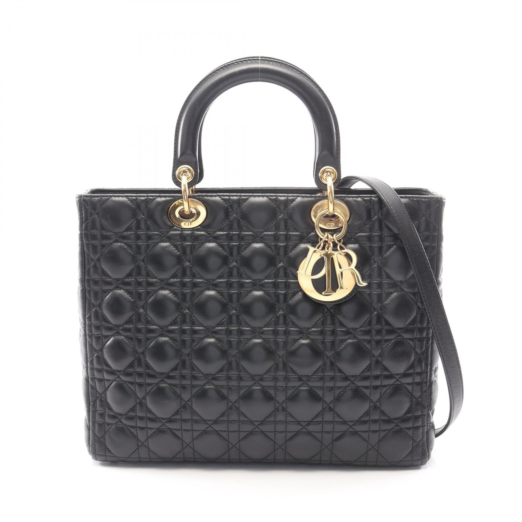 ディオール Dior レディディオール ラージ カナージュ 2WAY ハンドバッグ バッグ レザー レディース ブラック系 【中古】