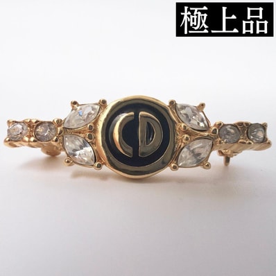 【極上品】Christian Dior クリスチャンディオール ブローチ CDロゴ ゴールド ラインストーン アクセサリー
