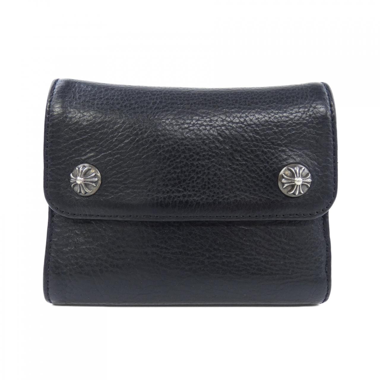 Chrome Hearts Wave Mini Cross Ball Button Leather Wallet "Black/Silver"