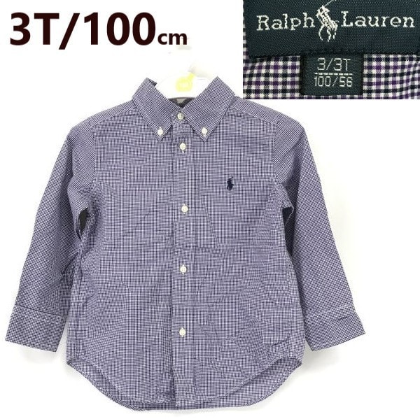 美品/正規代理店タグ★RALPH LAUREN/ラルフローレン★長袖シャツ【3歳/100cm/purple/紫】チェック柄/ボタンダウン/Tops/Shirts◆sBH825