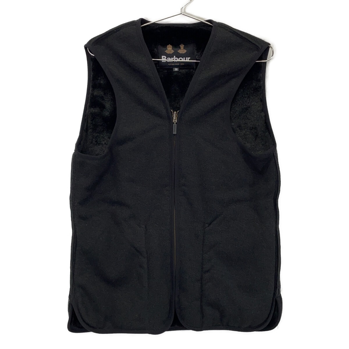 バブアー 232MLI0035 ブラック フロントジップ ファー ライナー ベスト スリム フィット 36