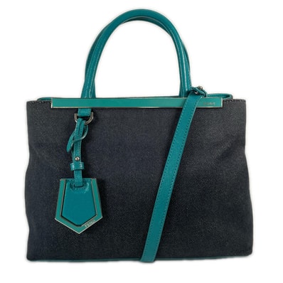 美品 FENDI フェンディ プチトゥージュール 8BH253-V9W 149-2575 ハンドバッグ レザー ネイビー レディース 2WAY デニム【中古】