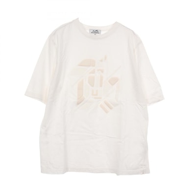 エルメス HERMES Chevaux en Symetrie 半袖Tシャツ 衣料品 トップス コットン ホワイト メンズ ホワイト系 【中古】