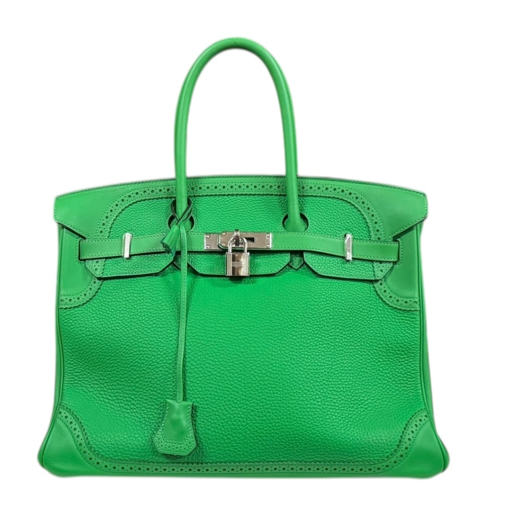 エルメス バーキン35 ギリーズ ハンドバッグ トゴ グリーン レディース HERMES 中古