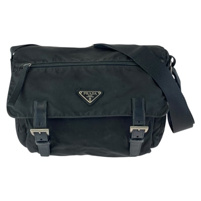 PRADA プラダ テスート 三角ロゴプレート ブラック 黒 シルバー金具 ナイロン ショルダーバッグ メッセンジャーバッグ 601305 【中古】