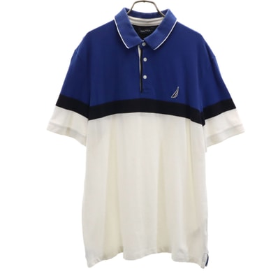 NAUTICA ノーティカ 配色カラー 半袖 ポロシャツ XL ホワイト 鹿の子