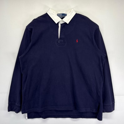 古着 ポロバイラルフローレン Polo by Ralph Lauren 長袖 ポロシャツ 大きいサイズ ラガーシャツ ワンポイントロゴ刺繍 XL ネイビー メンズ