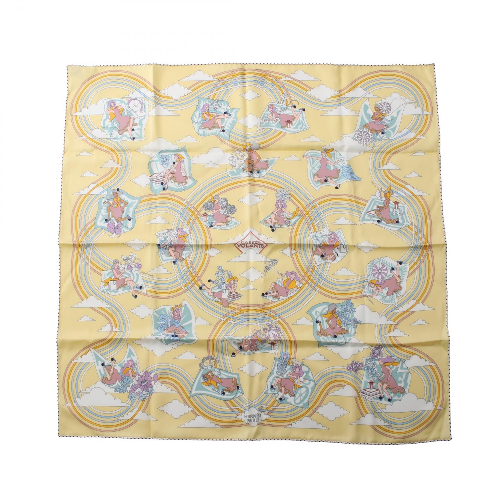 エルメス HERMES カレ70 CARRES VOLANTS スカーフ 衣料品 シルク シルク レディース イエロー系 / マルチカラー 【中古】