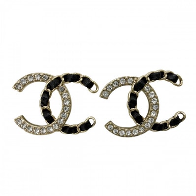 CHANEL シャネル ピアス チェーン ココマーク アクセサリー 25/26AW ラインストーン カーフスキン GP B25B ブラック 黒 レディース 約4.7g 美品 2025年【中古品】