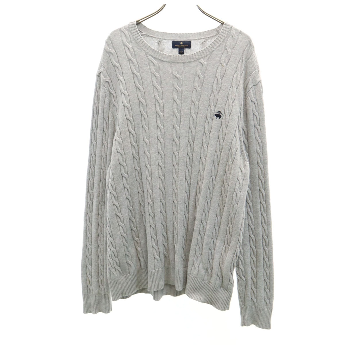 Brooks Brothers ブルックスブラザーズ ケーブル編み 長袖 コットン ニット L グレー セーター