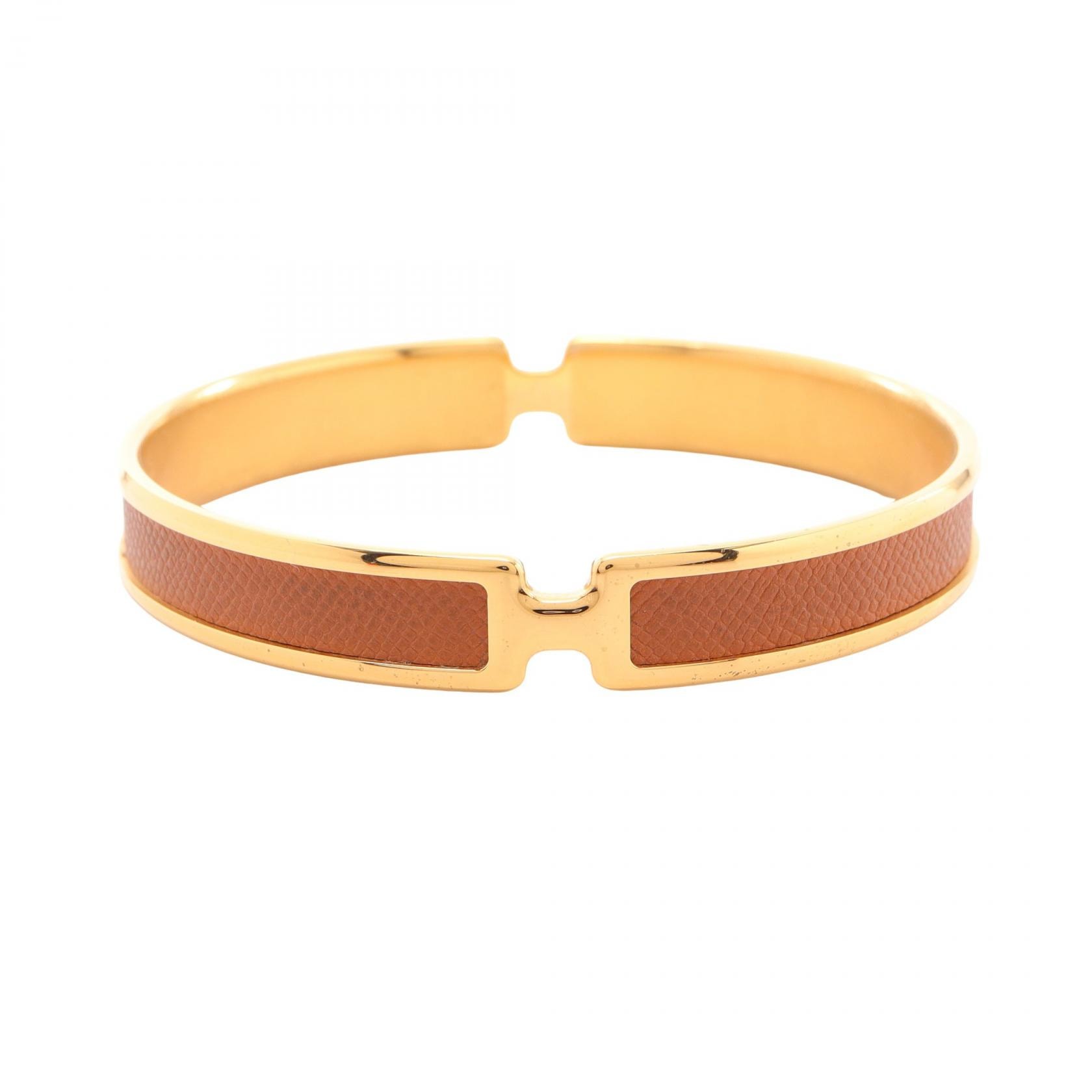 エルメス HERMES オランプ バングル アクセサリー GP(ゴールドメッキ) レザー ゴールド レディース ゴールド系 / ブラウン系 【中古】