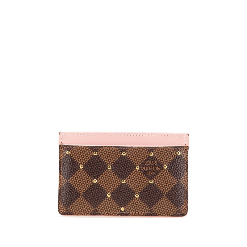 ルイ ヴィトン ダミエ ポルトカルト サーンプル スタッズ カードケース N60248 ブラウン ピンク PVC レザー レディース LOUIS VUITTON 中古