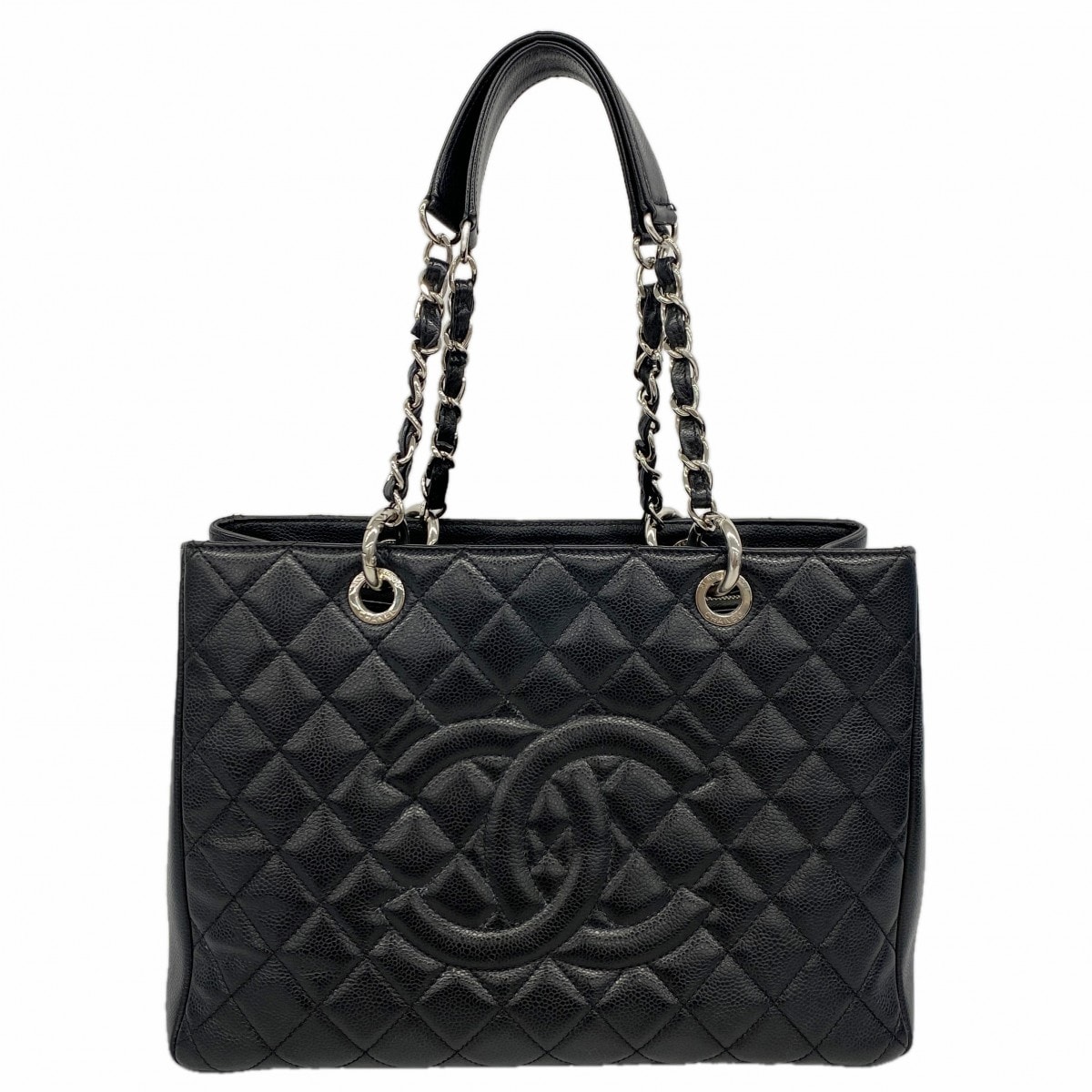★SALE【6ce6028-k】シャネル チェーントート マトラッセ キャビアスキン ブラック シルバー金具【中古】レディース