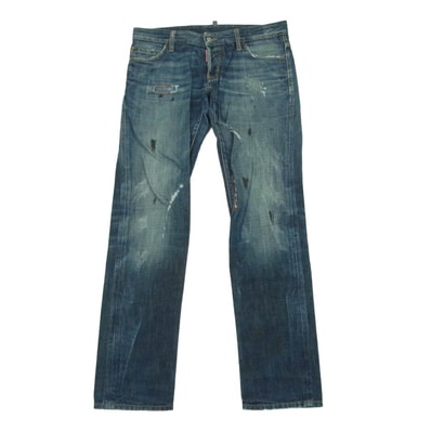 DSQUARED2 ディースクエアード S71LA0474 ダメージ ペイント クラッシュ 加工 デニム パンツ インディゴブルー系 46【中古】