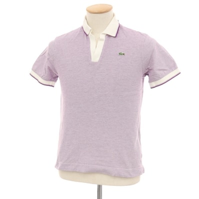 【中古】ラコステ LACOSTE コットン 鹿の子 スキッパー 半袖ポロシャツ パープルxホワイト【サイズ2】【メンズ】
