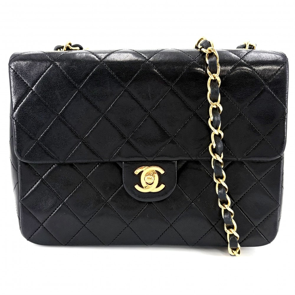 CHANEL シャネル ショルダーバッグ ミニマトラッセ チェーン ターンロック 肩掛け 斜め掛け Mini Matelasse ヴィンテージ ココマーク ラムスキン    ブラック 黒 ゴールド金具 レディース【中古品】