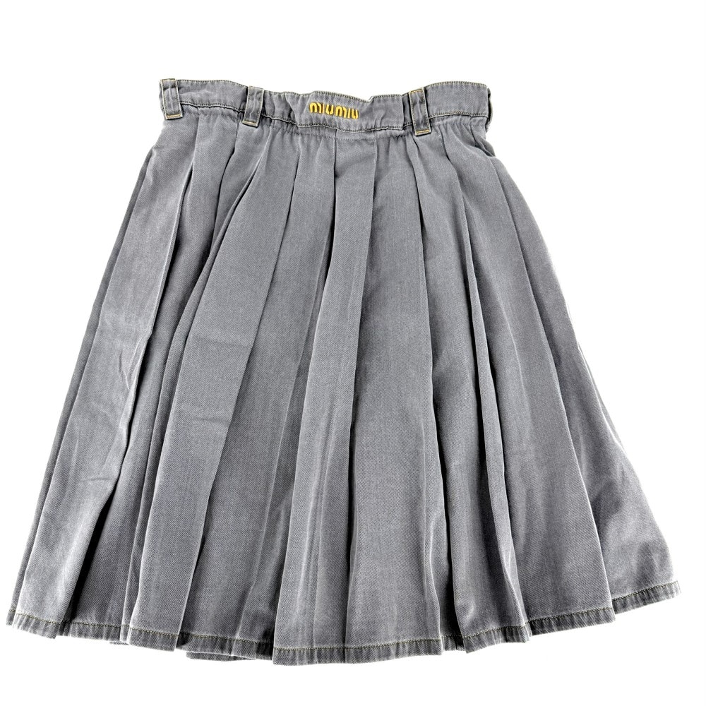MIUMIU ミュウミュウ スカート ロゴ プリーツ ボトムス 服 アパレル 38 グレー イエロー コットン    レディース 美品【中古品】