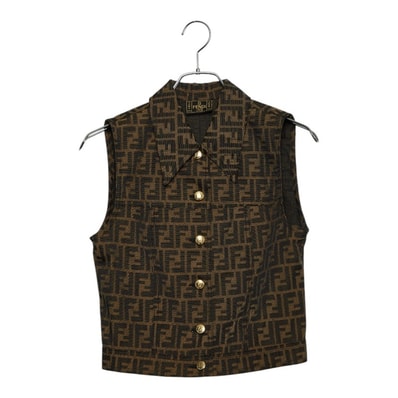 フェンディ ズッカ ベスト ジレ 金ボタン ブラウン コットン ポリエステル レディース FENDI 【中古】