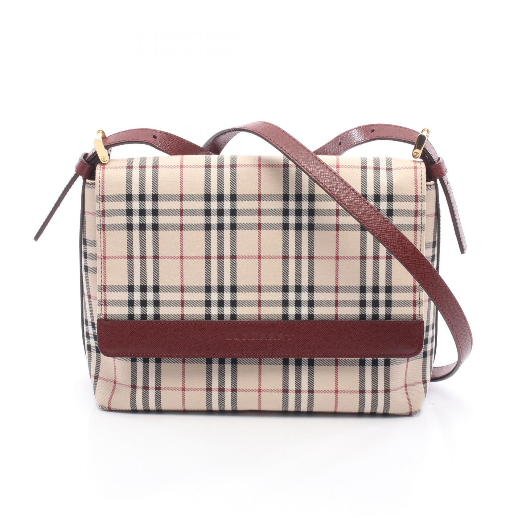 バーバリー BURBERRY ノバチェック ショルダーバッグ バッグ キャンバス レザー レディース ベージュ系 / ボルドー系 【中古】