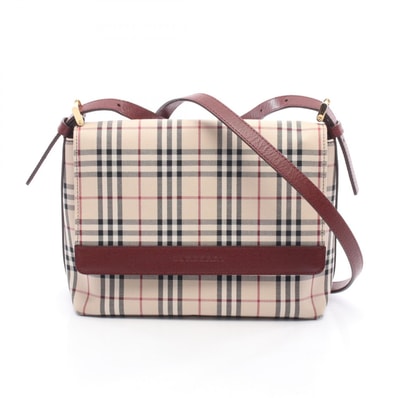 バーバリー BURBERRY ノバチェック ショルダーバッグ バッグ キャンバス レザー レディース ベージュ系 / ボルドー系 【中古】