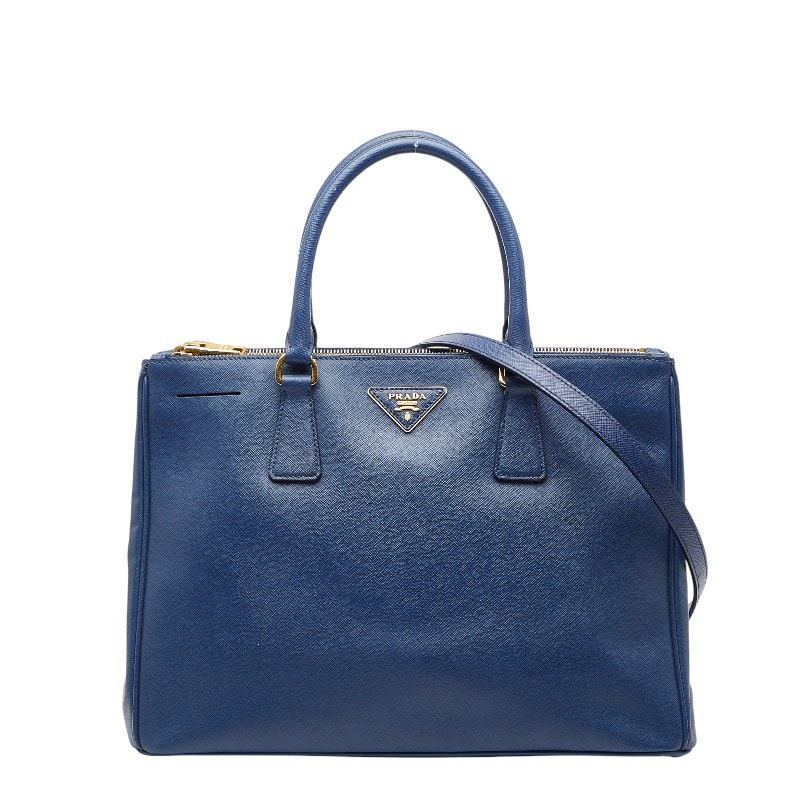 プラダ 三角ロゴプレート ガレリア ハンドバッグ ショルダーバッグ 2WAY ブルー サフィアーノレザー レディース PRADA 【中古】