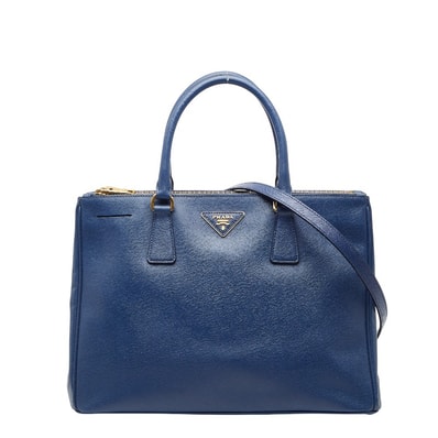 プラダ 三角ロゴプレート ガレリア ハンドバッグ ショルダーバッグ 2WAY ブルー サフィアーノレザー レディース PRADA 【中古】