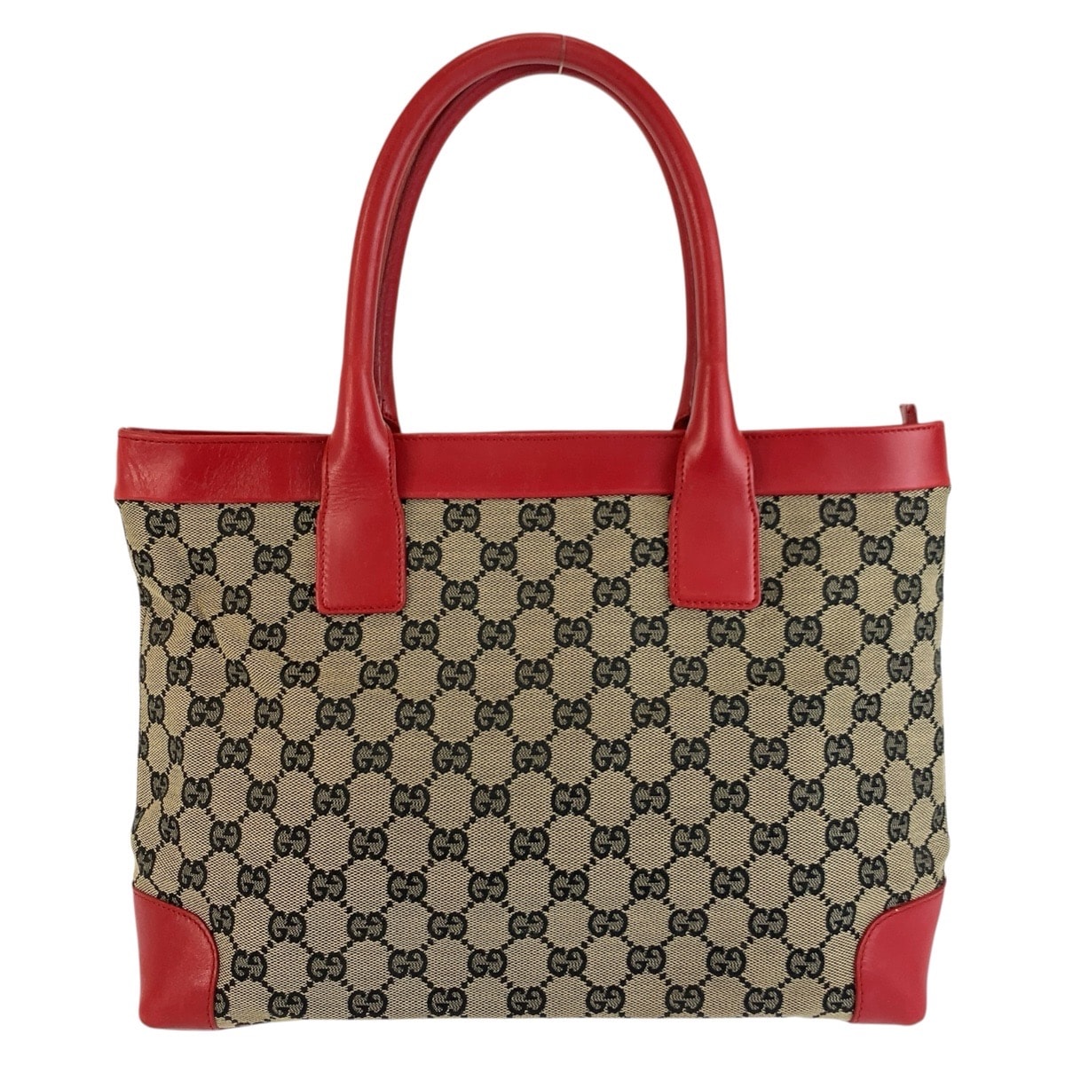 美品 GUCCI グッチ レッド ベージュ GGキャンバス レザー/ トートバッグ ショルダーバッグ 603595 【中古】