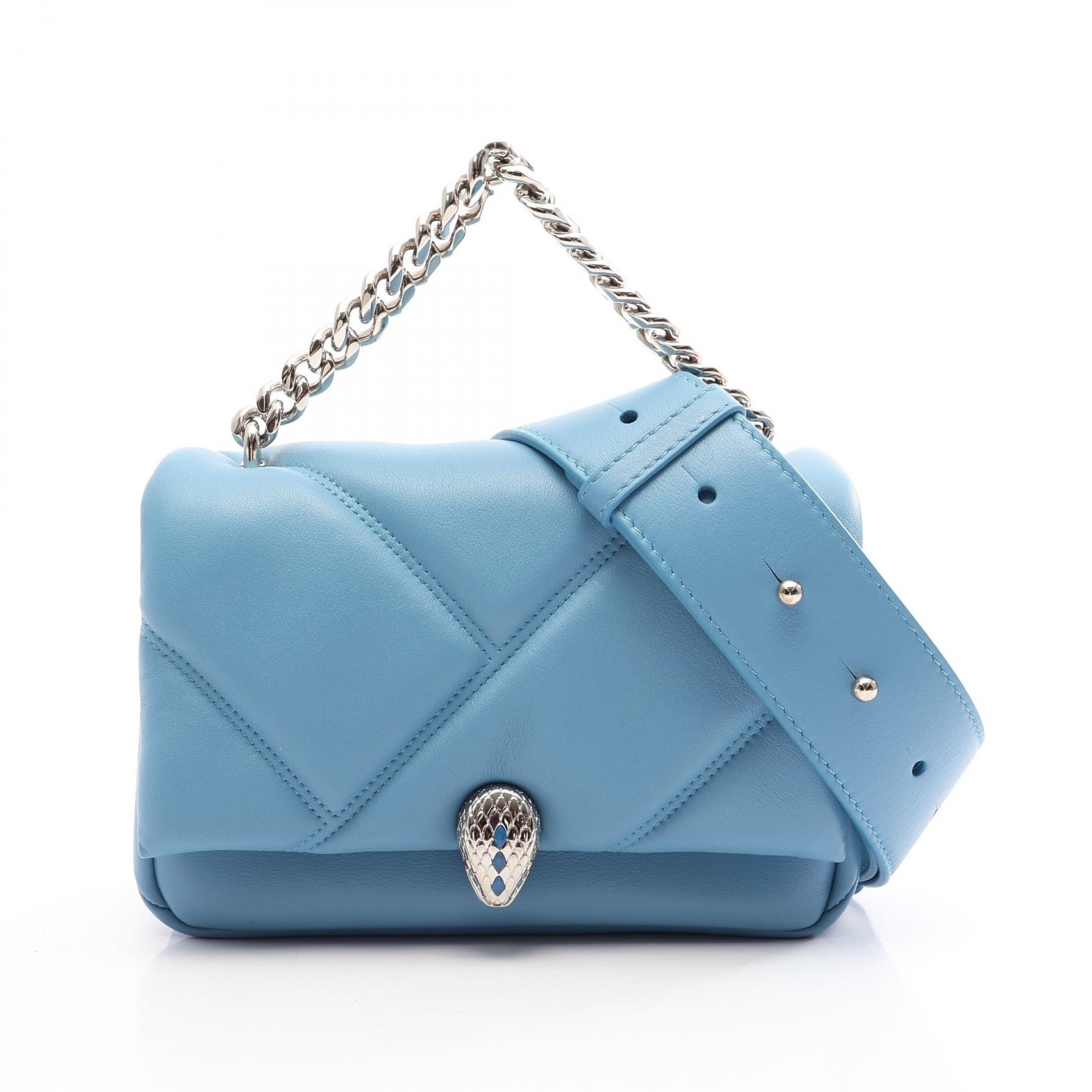 ブルガリ BVLGARI セルペンティ カボション ミニ 2WAY ハンドバッグ バッグ レザー レディース ブルー系 【中古】