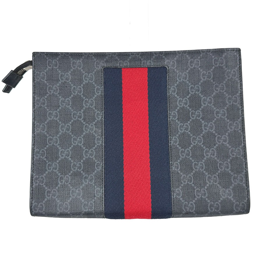 グッチ GUCCI セカンドバッグ クラッチバッグ シェリーライン GGスプリームキャンバス ネイビー メンズ 475316【中古】 z10979
