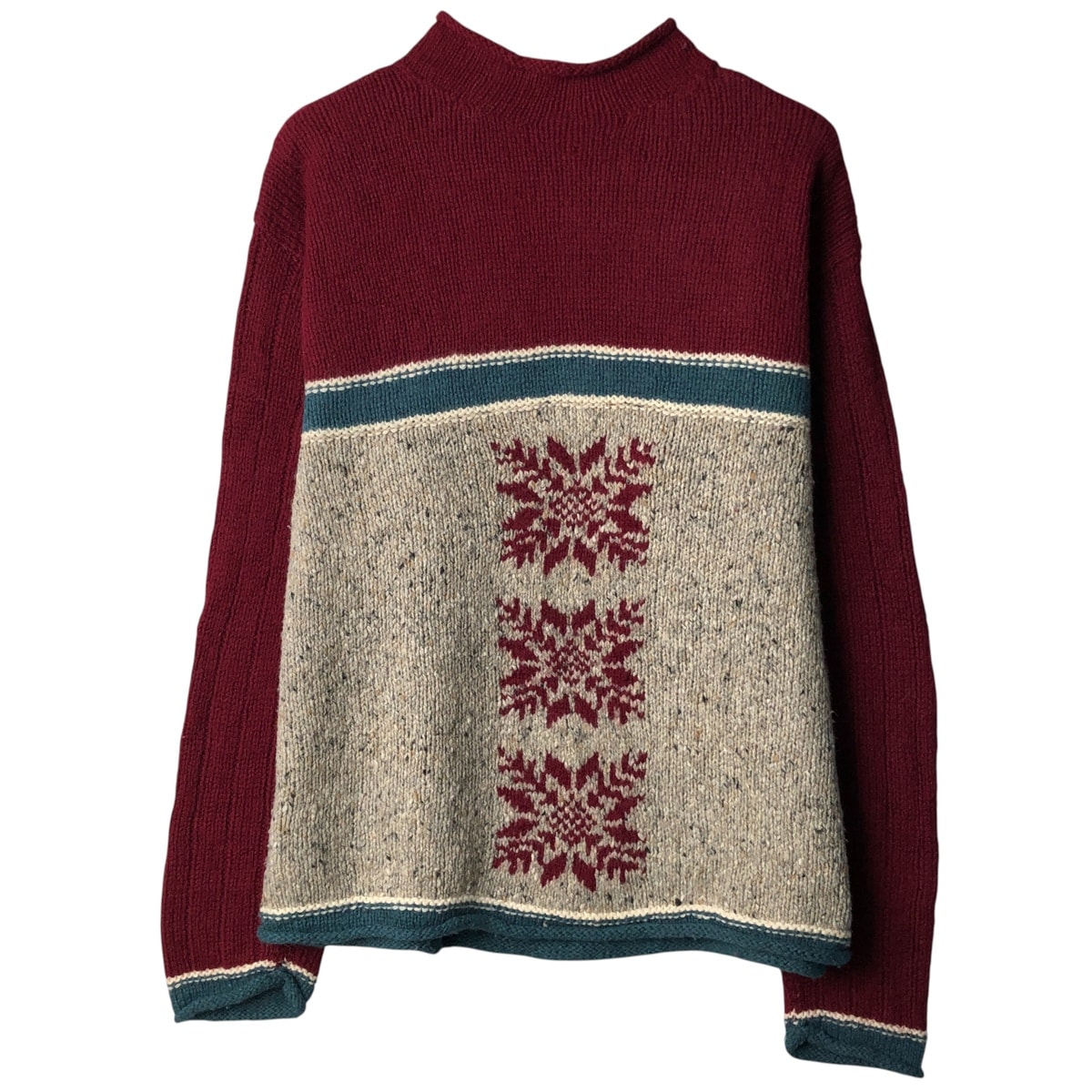 古着 90~00年代 ティンバーランド Timberland 総柄 スノー柄 雪柄 カシミア混 HAND KNIT ハンドニット ロールネック ノルディックセーター メンズL相当 ヴィンテージ/eaa599150